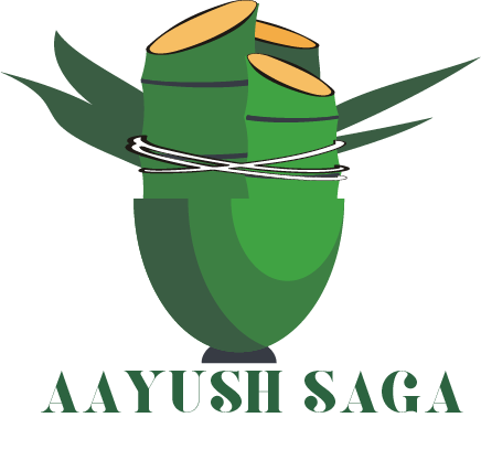Aayush Saga logo — sugarcane illustration in green