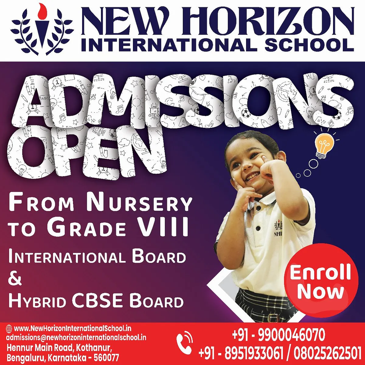 NHIS admissions open social post — nursery to grade 8