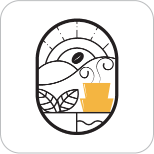 Walto monogram — coffee cup with sunrise and bean illustration