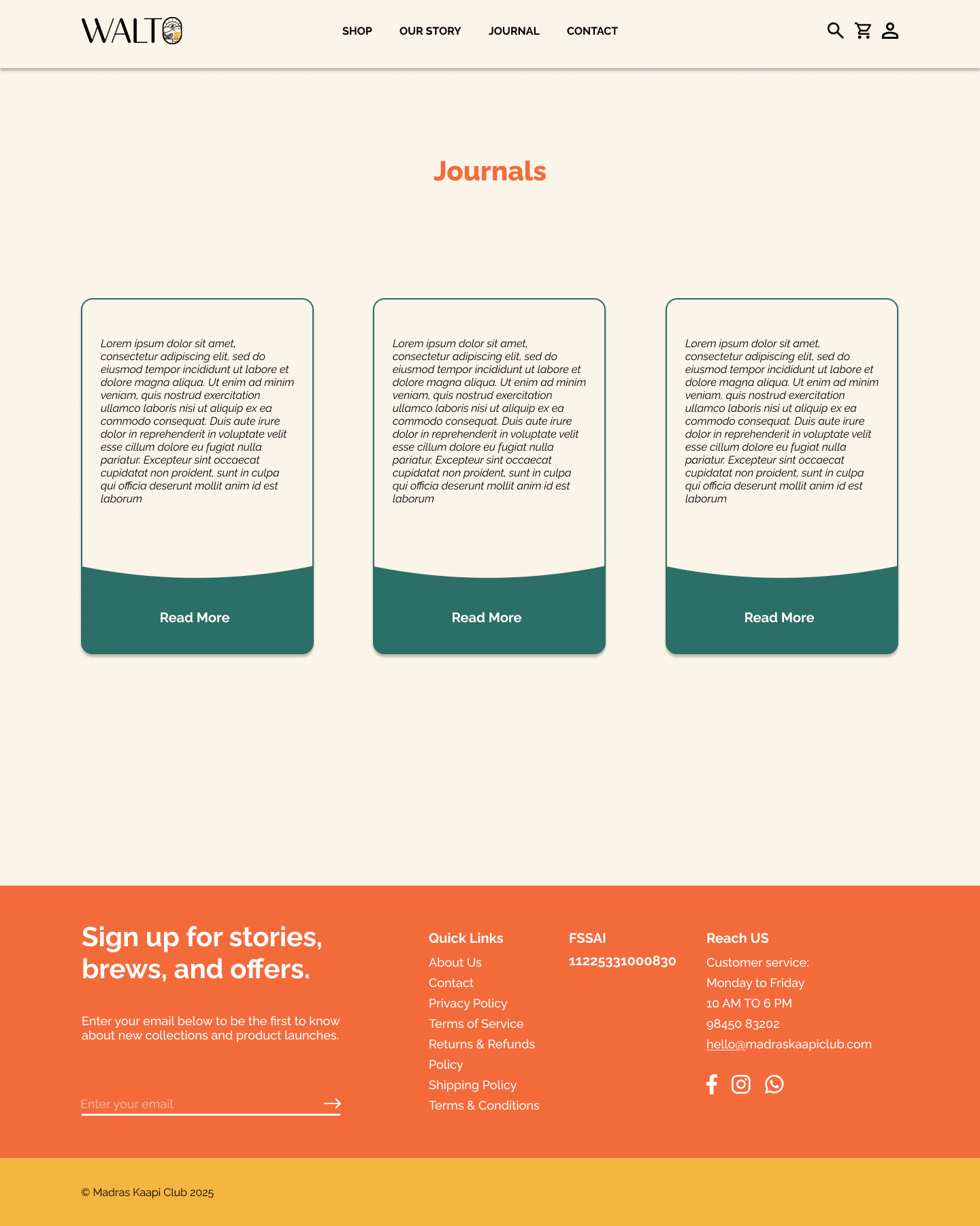 Walto website — Journal page with blog cards